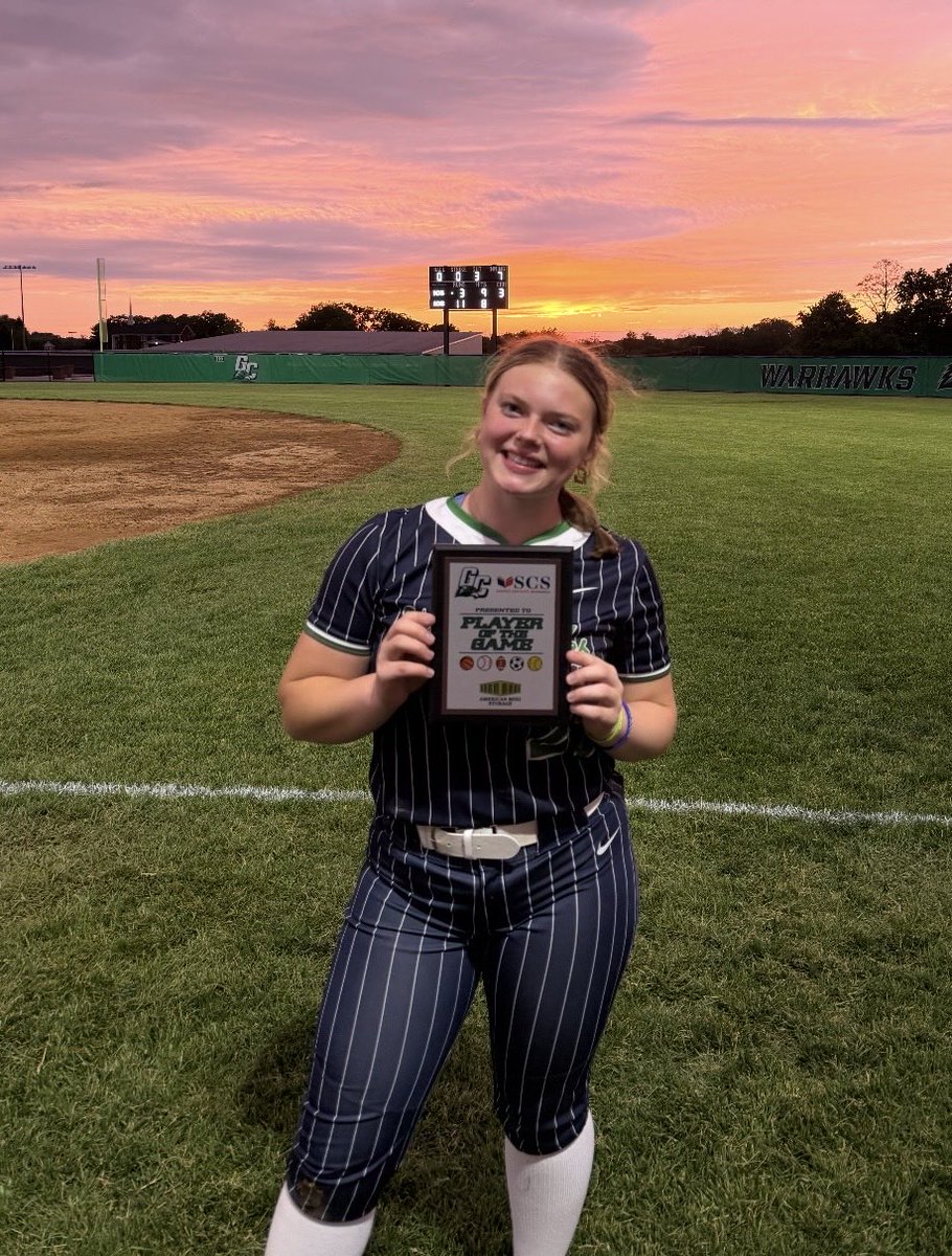 GCHSSOFTBA63195's tweet photo. Maleigha McKinney  is the American Mini Storage Player of the Game as the Warhawks beat Bracken Co!  Congratulations Maleigha!! #teamseven https://t.co/NIXiFxmxfo