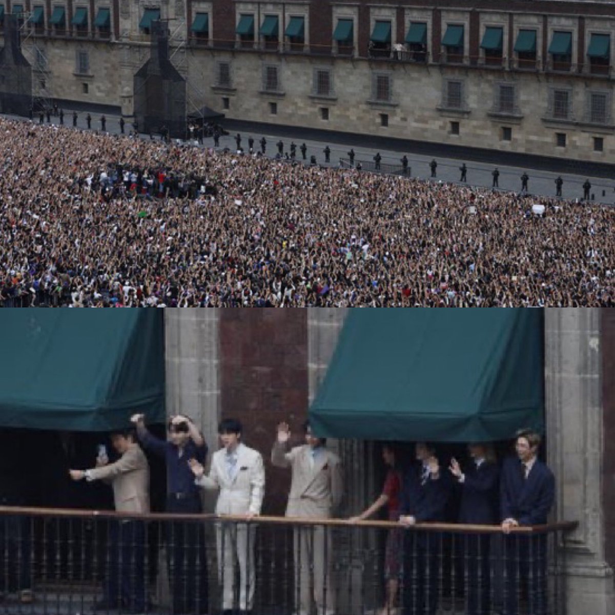 sugamihoney's tweet photo. — La presidenta de Mexico 'Claudia Sheinbaum' acaba de confirmar que hubo alrededor de 50MIL de personas en el zocalo para el mas esperado saludo de BTS desde el balcon en el Palacio Nacional. DEFINAN IMPACTO 😭🔥

BTS BTS BTS 
BTS IN MÉXICO 
BTS PAVED THE WAY 
BTS WORLD DOMINATION