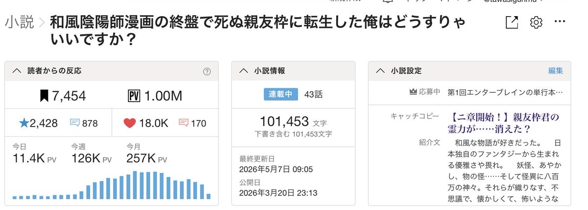 そういえば新作の和風物pv100万行きましたー！
読んでくださった皆様に大感謝