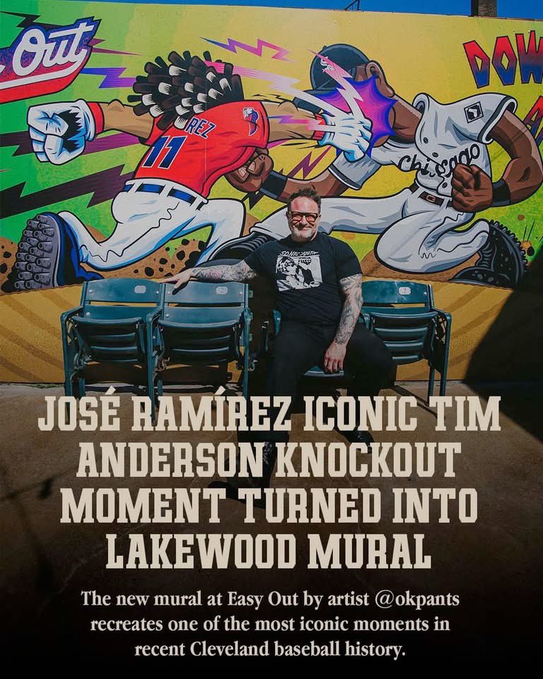 ImFromCle's tweet photo. One of the most unforgettable moments in recent Cleveland baseball history just got turned into a mural at Easy Out in Lakewood.

@okpants knocked this one out of the park! ⚾️ https://t.co/TKy5S8gB3j