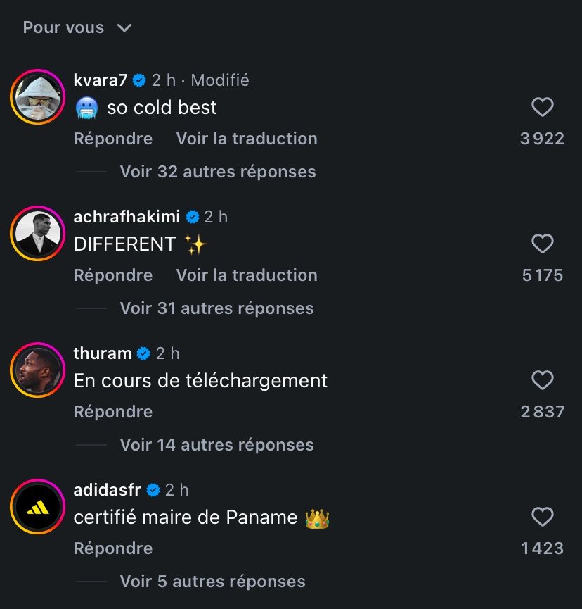 Les commentaires sous le post d’Ousmane ❤️💙
