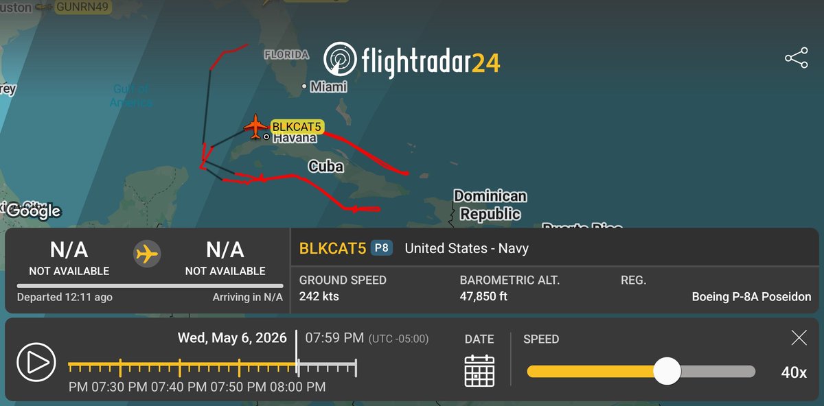 ThomasPaine6F0's tweet photo. https://t.co/hFp9u0EKKd 

USAF ???? (Q4) Northrop Grumman MQ-4C Triton 
Callsign: BLKCAT5  Hex: #AE67E8 

Not a P8....
I'm half expecting 47 to casually announce to the nation that we liberated CUBA while golfing some weekend.....J/K 🤭🫡 

🇺🇸🇺🇸🇺🇸🇺🇸🇺🇸 https://t.co/1lACrxMzUQ