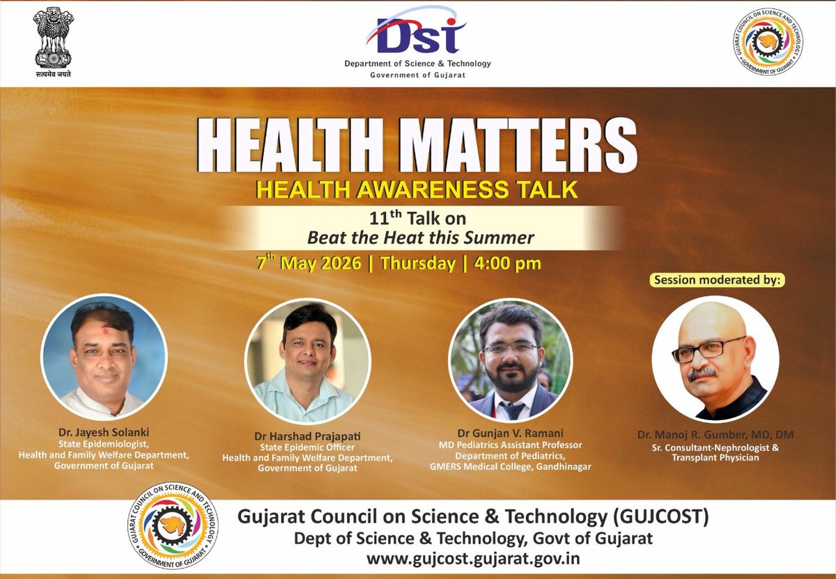 paramcscbharuch's tweet photo. @InfoGujcost organised 11th Health  Matters series
Topic: Beat the Heat this Summer 
Join us on Live on: https://t.co/6bqEw4uIIP…
 @narottamsahoo @Punam_Bhargava @CollectorBharch @InfoGujarat @InfoBharuchgog https://t.co/61rghPjVI6