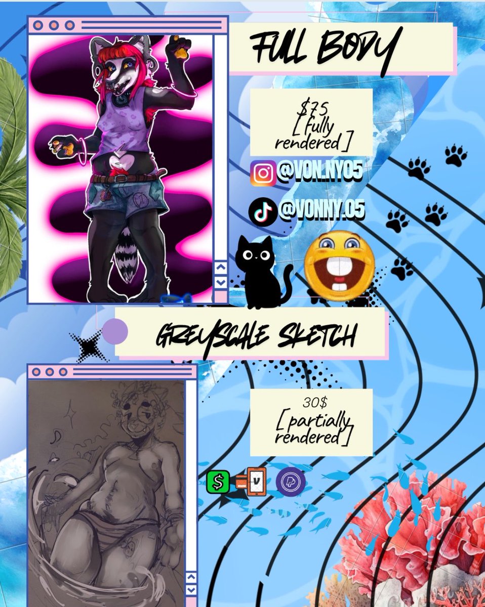 Vonnyily's tweet photo. here’s my official comm sheet 🙏🏽🙏🏽🌀
#furry #furrycommunity #fursona #commsheet #commissionart #furrycommission https://t.co/hQ5KEKoMfr