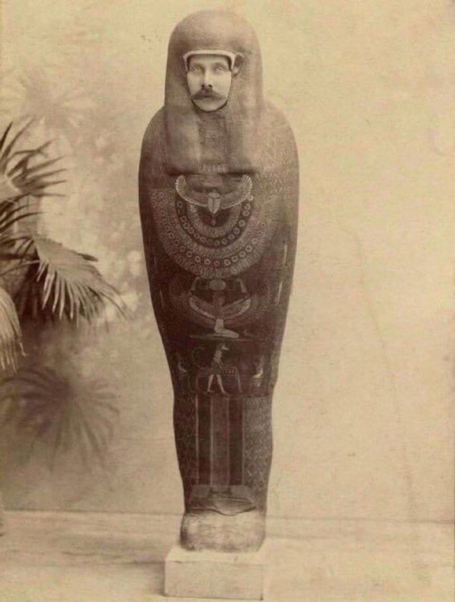 EchoesofEmpire_'s tweet photo. Archduke Franz Ferdinand posing as a mummy on a trip to Cairo in 1896. https://t.co/RP4NFWVwZw