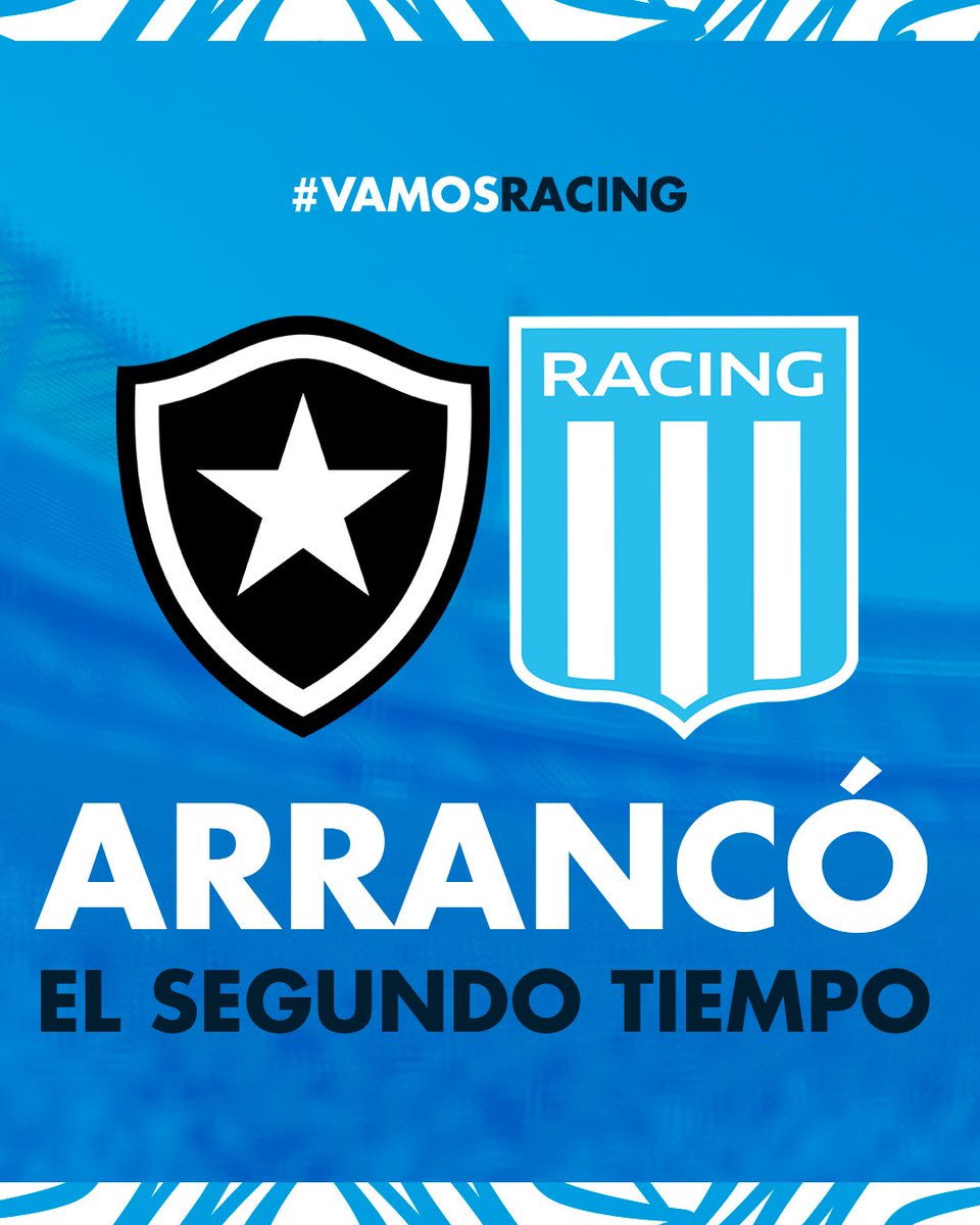 RacingManiacos's tweet photo. #Botafogo 1️⃣ - #Racing 0️⃣
¡ARRANCÓ LA SEGUNDA MITAD! ⚽
#DaleRacing 👊🎓💙 https://t.co/8GJx15hyQs