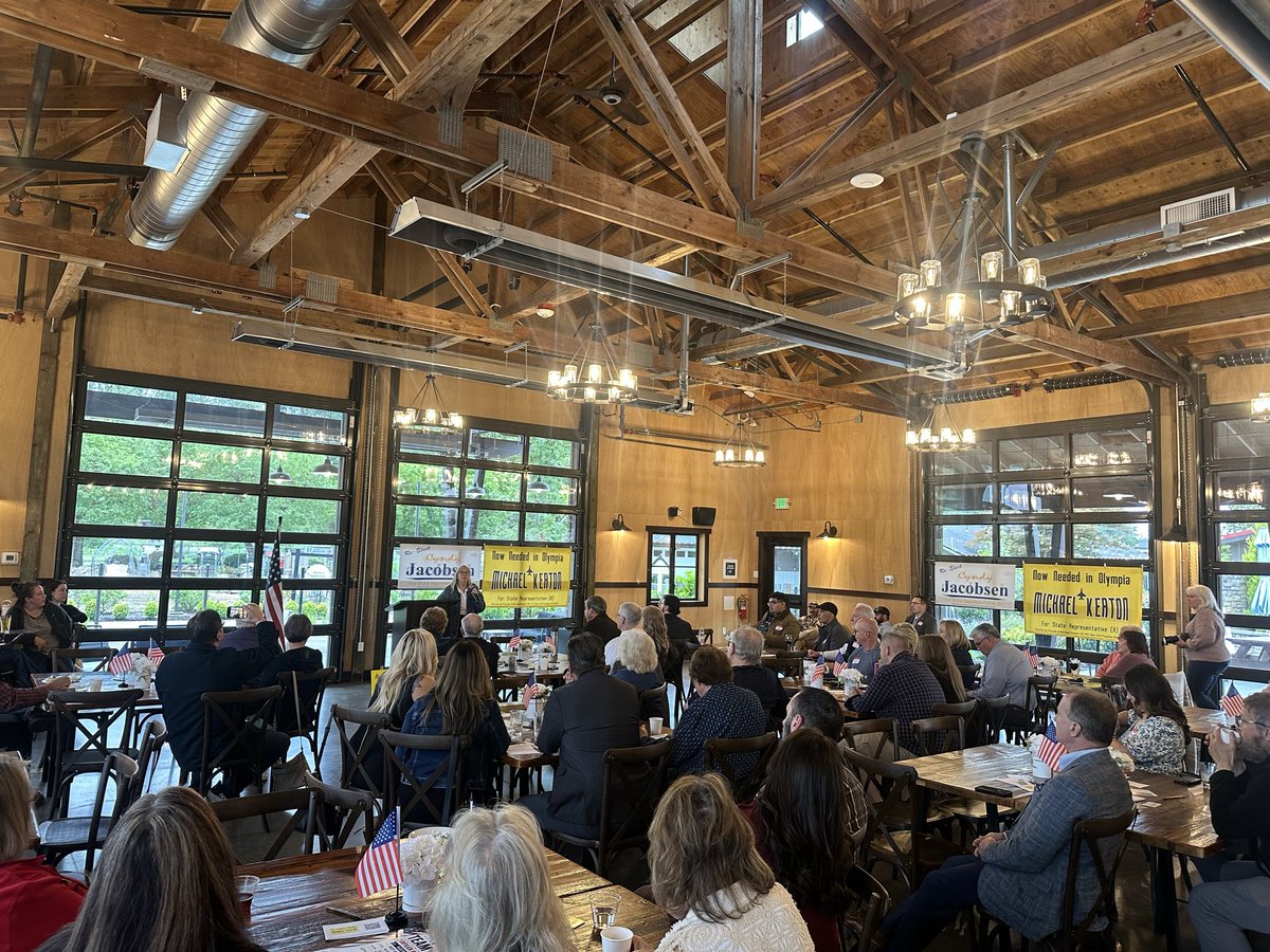PierceGop's tweet photo. Happening Now: State Representatives Cyndy Jacobsen (R-25th LD) and Michael Keaton (R-25th LD) are holding an event for their re-election.

Cyndy and Michael are fighting hard to return affordability, accountability, and commonsense to state government! 🇺🇸

#waleg #ReturnAffordability @cyndy_jacobsen