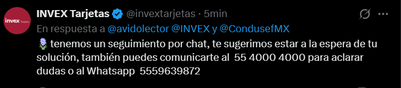avidolector's tweet photo. @invextarjetas @INVEX @Claudiashein @condusefMX @notimxm_ @notimxm  @NOTIMEXMX  Es genial la respuesta de @invextarjetas  te remiten a los mismos medios de contacto en donde nadie te hace caso y ahi se cierra el círculo y nos quedamos dando vueltas. https://t.co/pEi8IBphy7