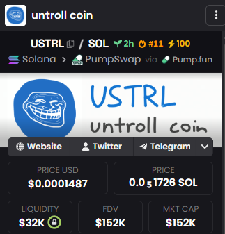 untrollcoin's tweet photo. $USTRL has been listed on Dexscreener and Hot Pair 🔥🚀

🔗 https://t.co/AXhb6p5FtK https://t.co/213157qjw8