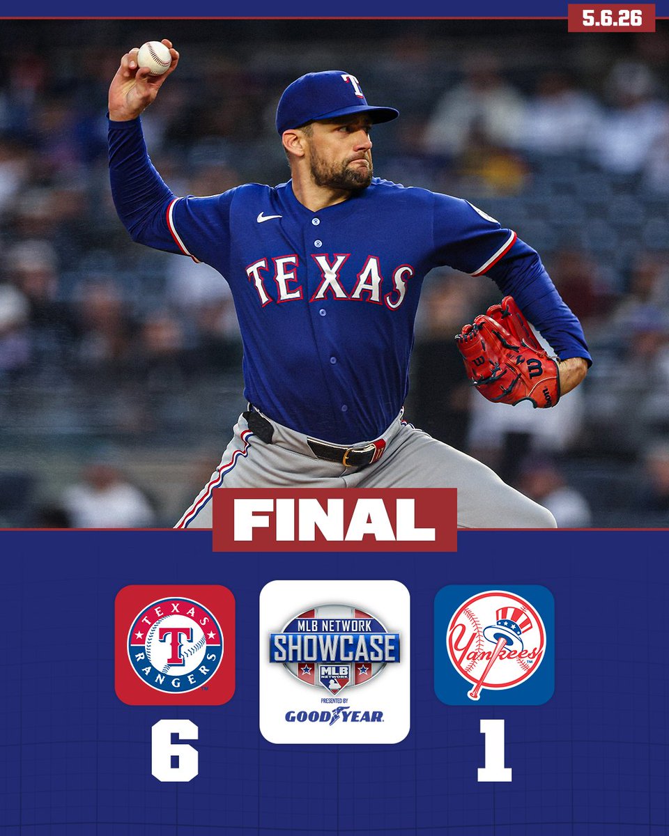MLBNetwork's tweet image. The @Rangers get the W behind 8 strong innings from Nathan Eovaldi 😤

📺 #MLBNShowcase presented by @goodyear