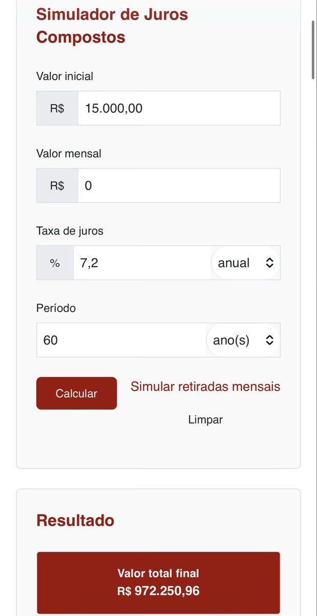 brunofaggion's tweet photo. Não estou falando que o colega deveria ter feito isso, mas tem gente aí no post falando que 15 mil não dá pra nada então tem que gastar mesmo.

Ao mesmo tempo, se o cabra investisse esses 15 mil por 60 anos, teria R$1 milhão em dinheiro de hoje (a um retorno real de 7% a.a.).

Eu não acho que eu faria isso na situação dele, então zero moralismo envolvido. 

Mas é interessante como fortunas intergeracionais são construídas (e destruídas) em cima disso.

Se o cara abdica do hotel com a mina e da camisa do time, e faz isso repetidas vezes ao longo da vida, consegue deixar a próxima geração melhor, e a que vem depois melhor ainda.

Eventualmente vai vir uma geração ou duas que consomem tudo e destroem as bases que as gerações antigas deixaram para a frente. Such is life.

De novo, sem julgamento mesmo porque eu não sou um cara estóico assim com grana a ponto de guardar 15 conto pra deixar uma milha pros meus netos.

Mas 3 gerações atras na minha família todo mundo morava na pqp do sítio na subsistência e por isso eu sei que essa visão de (muito) longo prazo funciona.