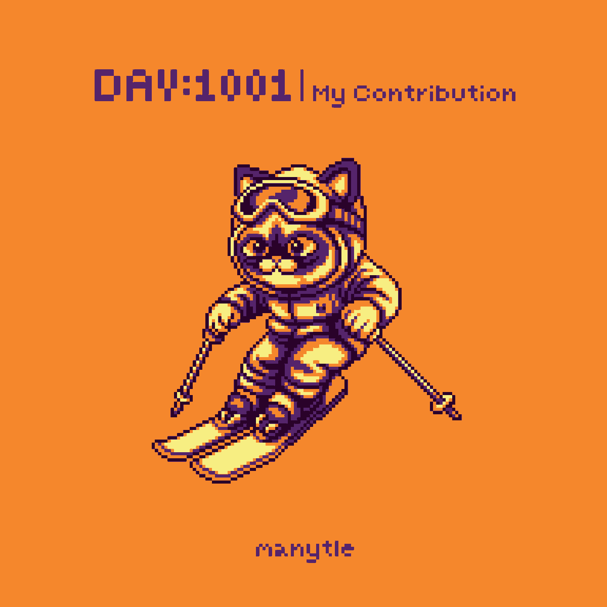 manytle's tweet photo. Day #1001: Off the Chain Summer
Yesterday, I drew the same cat I had previously drawn on the canvas for Day 731 On Chain Summer 3rd Edition, but this time I changed it so the cat was skiing in the snow instead.

Open Mint 14 Hours Left on @basepaint_xyz
https://t.co/r1JVNwTR43 https://t.co/cJRThF6K3q