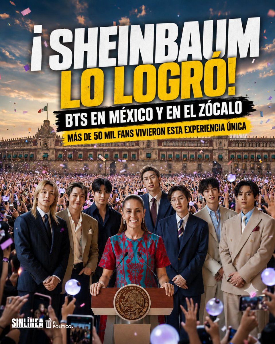 Sheinbaum lo volvió a hacer: ¡BTS en México! 🥳

¡Y en el Zócalo! 

Más de 50 mil fans viviendo una experiencia histórica. 🇲🇽🇰🇷

‼️Esta sí es la verdadera juventud: alegre, presente y haciendo historia… no los falsos de la “generación Z” de pose y discurso vacío🔥