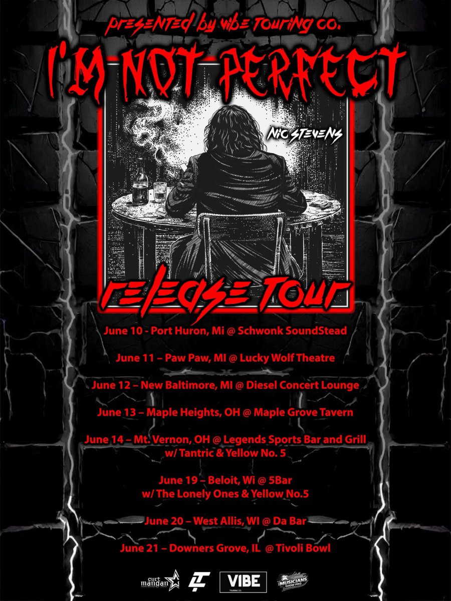 nicstevensmusic's tweet photo. Tour Announcement 
6/10 Port Huron MI 
6/11 Paw Paw MI 
6/12 New Baltimore MI 
6/13 Maple Heights OH 
6/14 Mt Vernon OH 
w @yellowno5 and #Tantric 
6/19 Beloit WI
w @_thelonelyones_ and @yellowno5 
6/20 West Allis WI 
6/21 Downers Grove IL https://t.co/AYbaskIdAr