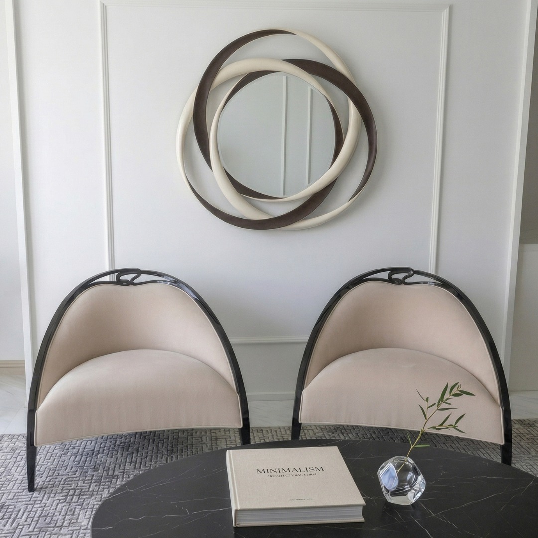Christopher_Guy's tweet photo. A refined living room with a graceful sense of flow. The Peony mirror, Swirl chairs, and Aldrin coffee table come together to create a space that feels elegant, inviting, and effortlessly sophisticated.
#christopherguy #livingroomdesign #refinedliving #statementfurniture https://t.co/nKDBhqhqCL