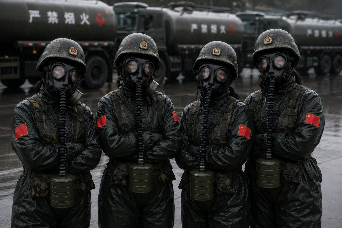 Zhonghua_jpg's tweet photo. 雨天训练 🇨🇳
Western media would call this dystopian

#China #PLA #Sinofuturism #Rubberized #Chinesedom #Asiandom #Chinaaesthetic #rubber #statecore #gasmask https://t.co/20DoKbuHUA