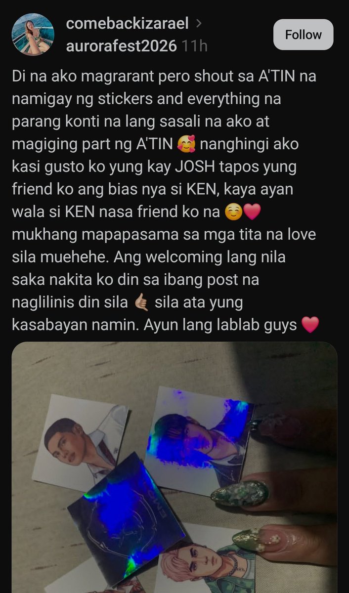 "mukhang mapapasama sa mga tita na love sila muehehe. Ang welcoming lang nila saka nakita ko din sa ibang post na naglilinis din sila 🤙🏼 sila ata yung kasabayan namin. Ayun lang lablab guys"
threads.com/@comebackizara…
A'tin the best fandom tlga. Fandom na may mga tagahanga din.
