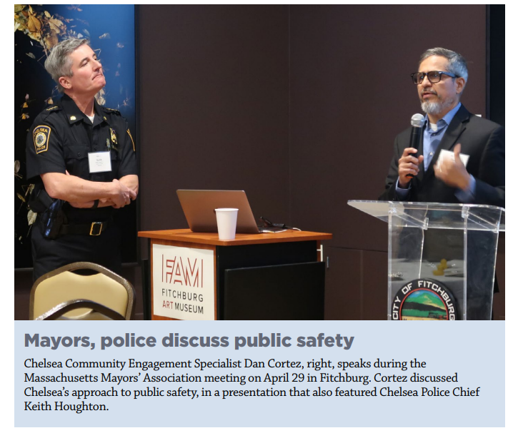 CityofChelseaPD's tweet photo. Chief Houghton&Community Engagement Specialist Dan Cortez recently represented Chelsea at the #MassachusettsMayorsAssociation meeting in Fitchburg, highlighting the Chelsea HUB model and collaborative public safety efforts.
#TheChelseaWay #ChelseaHUB
https://t.co/Shy3WOf49K https://t.co/V3avcrco2L