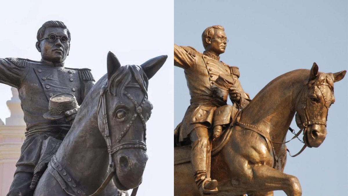patycoen's tweet photo. Le picaron la cola al nuevo caballo de Zaragoza. El dorado (original) está mejor. ¿Cuál es la causa del cambio? #Puebla https://t.co/o8bU9BOxN3