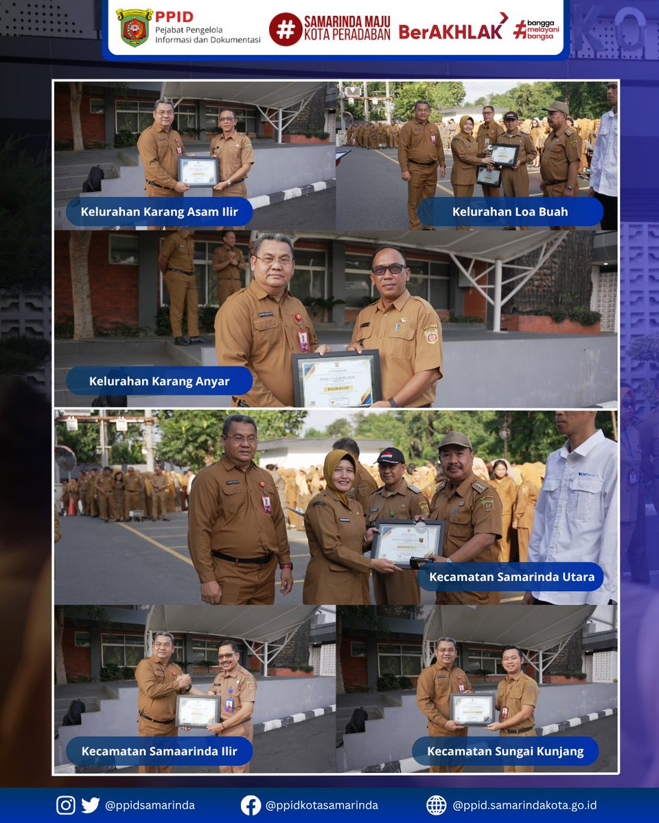 ppidsamarinda's tweet photo. Penyerahan penghargaan oleh Sekretaris Daerah Kota Samarinda dalam rangka Monev Keterbukaan Informasi Publik Tahun 2025 kepada PPID Pelaksana di  lingkungan Pemerintah Kota Samarinda.
Mulai dari tingkat Badan, Dinas, hingga ke ujung tombak pelayanan di Kecamatan dan Kelurahan. https://t.co/eH9hdhRJwX