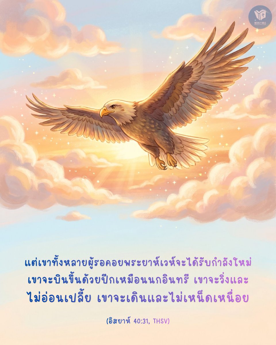 WeeklyBible's tweet photo. แต่​เขา​ทั้ง​หลาย​ผู้​รอ​คอย​พระ​ยาห์​เวห์​จะ​ได้​รับ​กำลัง​ใหม่ เขา​จะ​บิน​ขึ้น​ด้วย​ปีก​เหมือน​นก​อิน​ทรี เขา​จะ​วิ่ง​และ​ไม่​อ่อน​เปลี้ย เขา​จะ​เดิน​และ​ไม่​เหน็ด​เหนื่อย (อิสยาห์ 40:31, THSV) #WeeklyBible https://t.co/i45hvUfWjM
