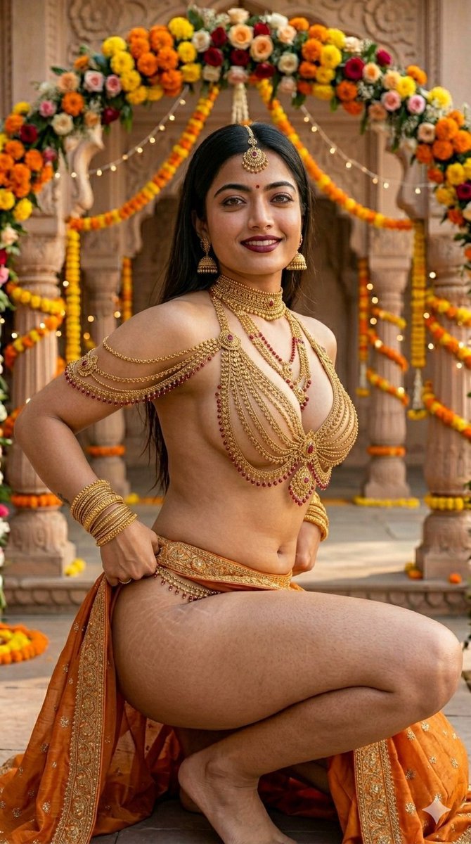 Regal Indian Woman in Gold and Orange Festive Attire