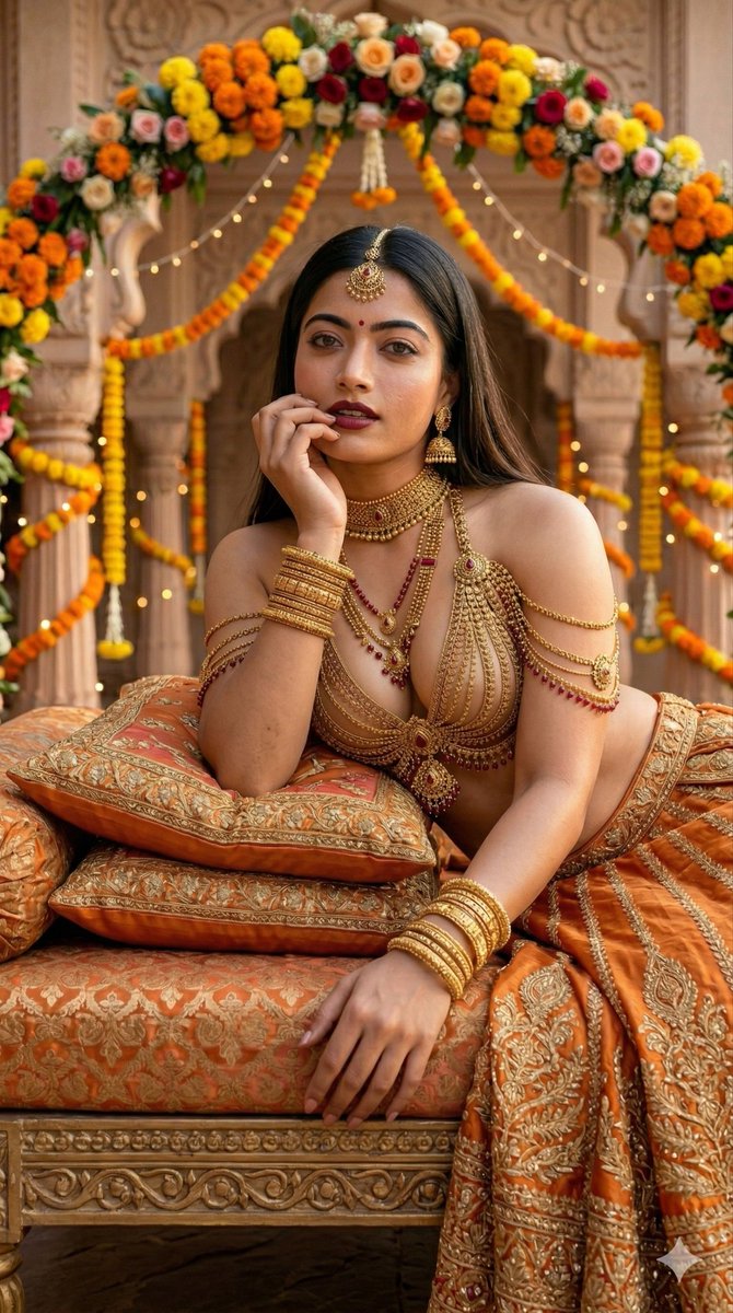 Regal Indian Woman in Gold and Orange Festive Attire