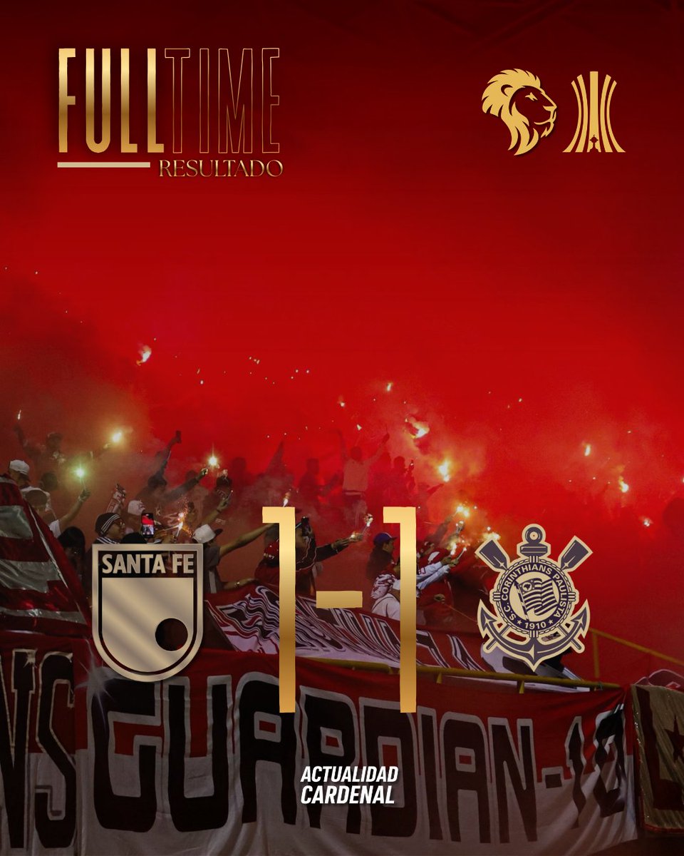 Empate de Independiente Santa Fe. 

⏱️ 90' Finaliza el partido en Bogotá.
🏁 🦁 <a href="/SantaFe/">Independiente Santa Fe</a> 1-1 <a href="/Corinthians/">Corinthians</a> ⚪️

⚽️ #HugoRodallega 
⚽️ Henrique

👉 Nos encontramos nuevamente el sábado ante América en el Pascual Guerrero a las 8:20 PM.