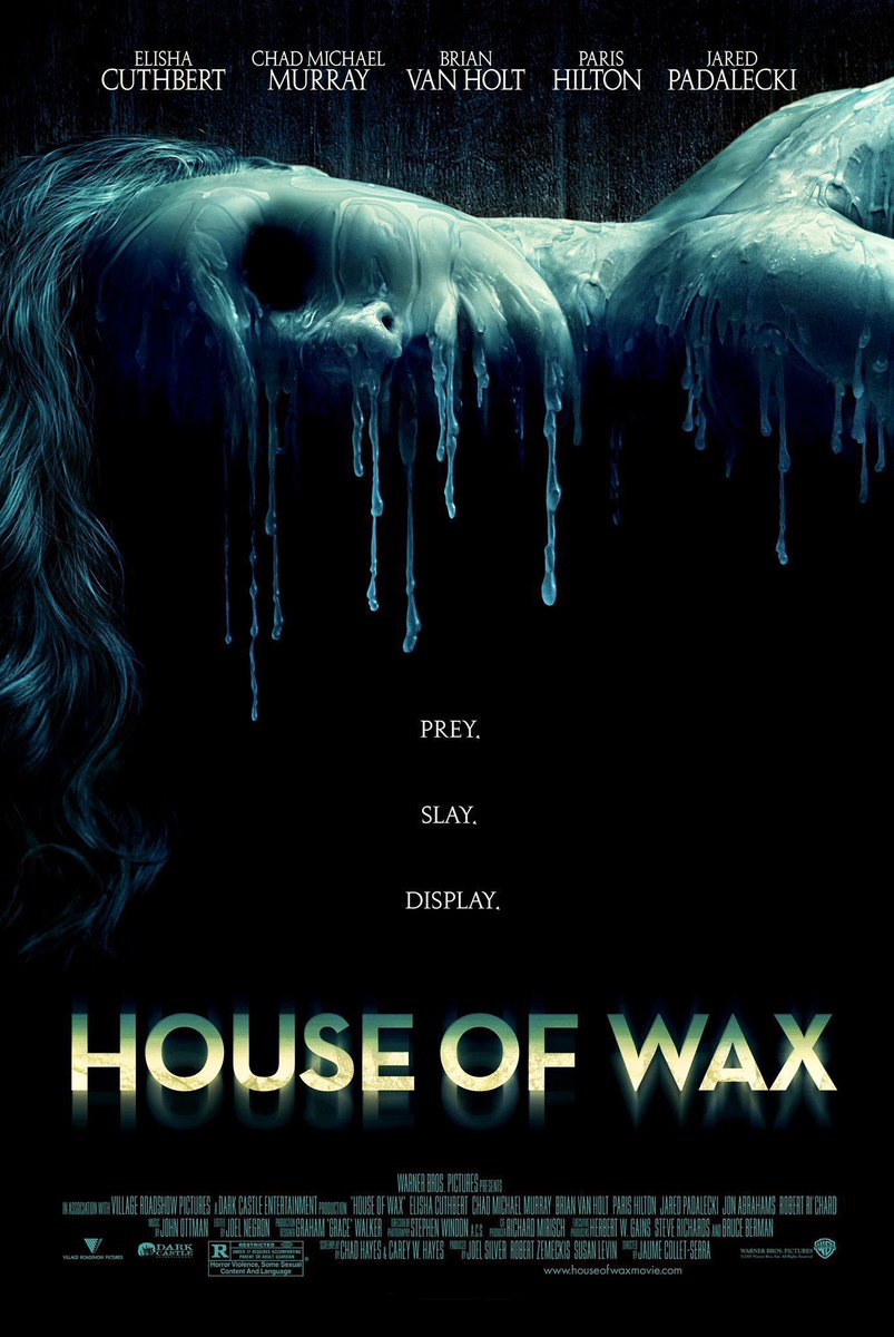 FilmNewsNos's tweet photo. 🎬MOVIE HISTORY: 21 years ago today, May 6, 2005, the movie 'House of Wax' opened in theaters!
#ElishaCuthbert #ChadMichaelMurphy #BrianVanHolt #ParisHilton #JaredPadalecki #JonAbrahams #RobertRiChard #DamonHerriman #AndyAnderson @JColletSerra https://t.co/m4sjPYgJA2