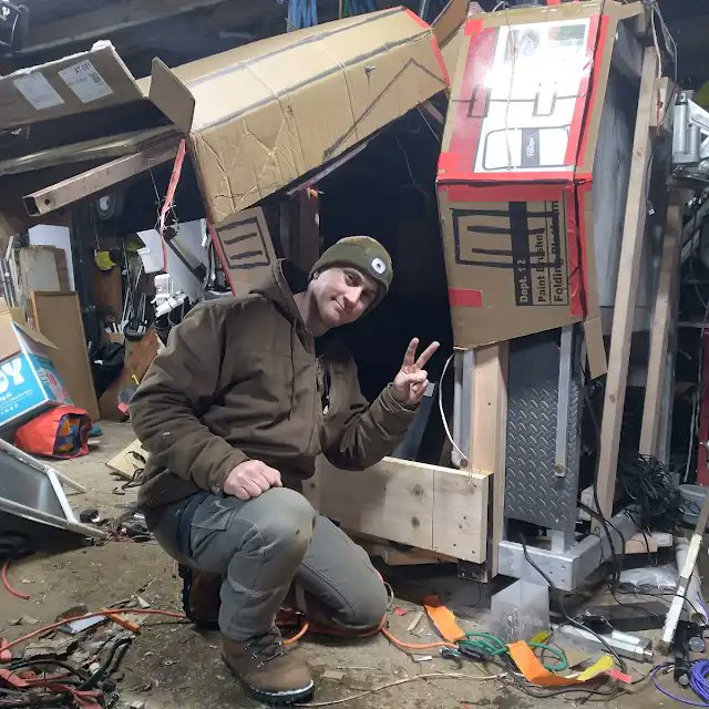 NyeMech's tweet photo. Making cardboard templates for the torso.  Its much cheaper experimenting with cardboard before committing to steel https://t.co/05PqLQu6Hq