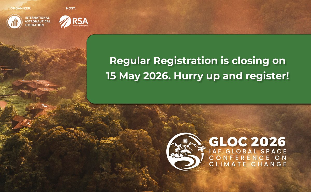 iafastro's tweet photo. The GLOC 2026 regular registration is closing soon!

Hurry up and register by 15 May to benefit from the regular registration fees ➡️ https://t.co/U1HJpjiBeC

Be part of the conversation driving climate action forward and register for GLOC 2026! #GLOC2026 https://t.co/PY0Syc5wpb
