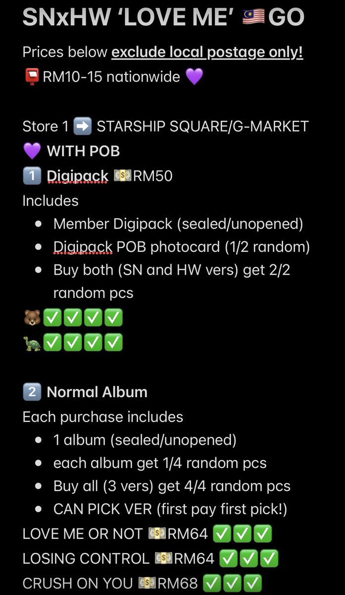 azlynalishaa's tweet photo. 🇲🇾MYGO WTS SHOWNU x HYUNGWON ‘LOVE ME’ MINI ALBUM GO

💵Prices as stated~
📮 excluding local postage only!
📅 ETA mid JUNE

DM if interested~!

🆕More stores will be added in thread!

STORE 1️⃣ - G-MARKET/SSQ

#pasarmx #pasarmonstax https://t.co/hQIQpj4VQj