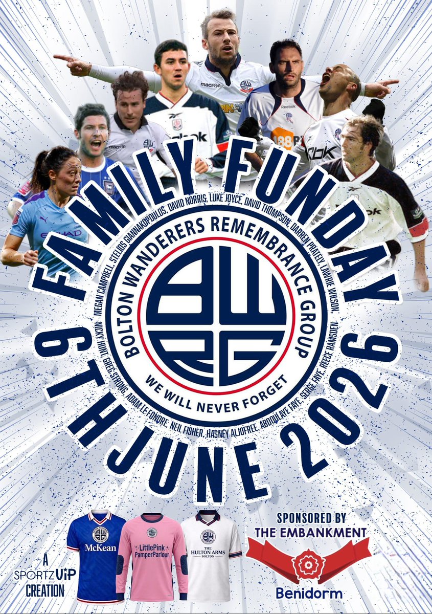 bwfcrg's tweet photo. The "unofficial" final game of the season is almost here! 🏆⚽️
Celebrate promotion on June 6th.
✨Ex-Pros Match
✨Kids Tournament
✨30+ Stalls &amp; Funfair
✨Open Bar &amp; Food
🎟️ TICKETS: https://t.co/bWqq3tvbI9
(Player appearances subject to availability)
#BWFC #Bolton #Charity https://t.co/r2bw4k4aeX