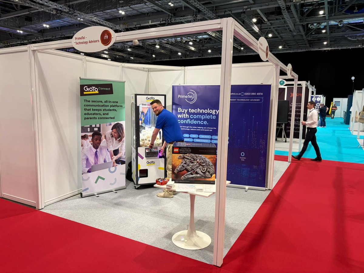 PrimetelLTD's tweet photo. We're at the Schools &amp; Academies Show today with @Meter and @GoTo, stand I19 if you're here! 👋
Stop by for a chat about connectivity, telephony or collaboration. Plus a grabber machine and a LEGO Millennium Falcon raffle. 🎰🏆
#SAAShow #FanSAAStic https://t.co/GutHe2Gveu