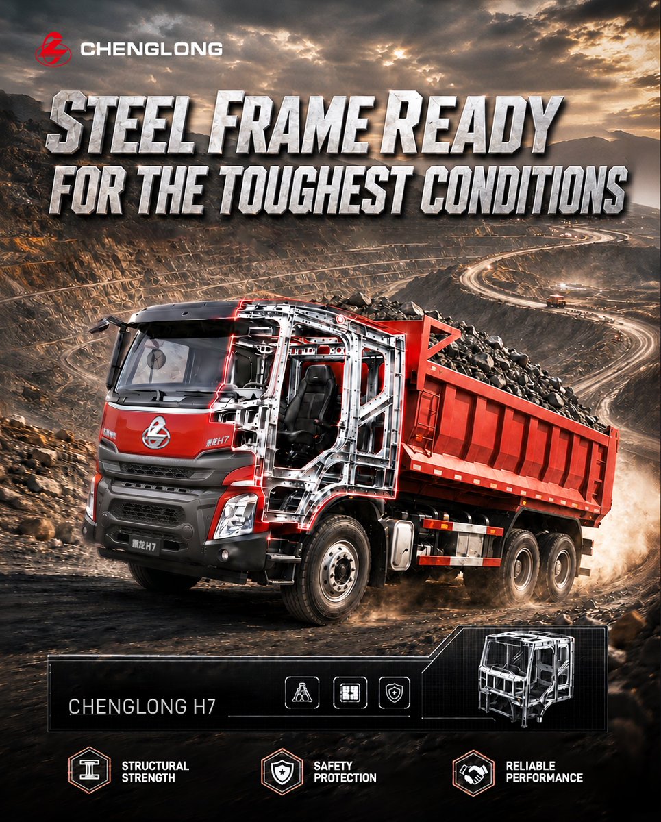 ChenglongGlobal's tweet photo. When conditions get tough, strength matters most.🦾 The Chenglong H7 keeps safety and reliability side by side. #ChenglongTrucks #H7 #DumpTruck #HeavyDuty #TruckLife https://t.co/rqg0He5Z1N
