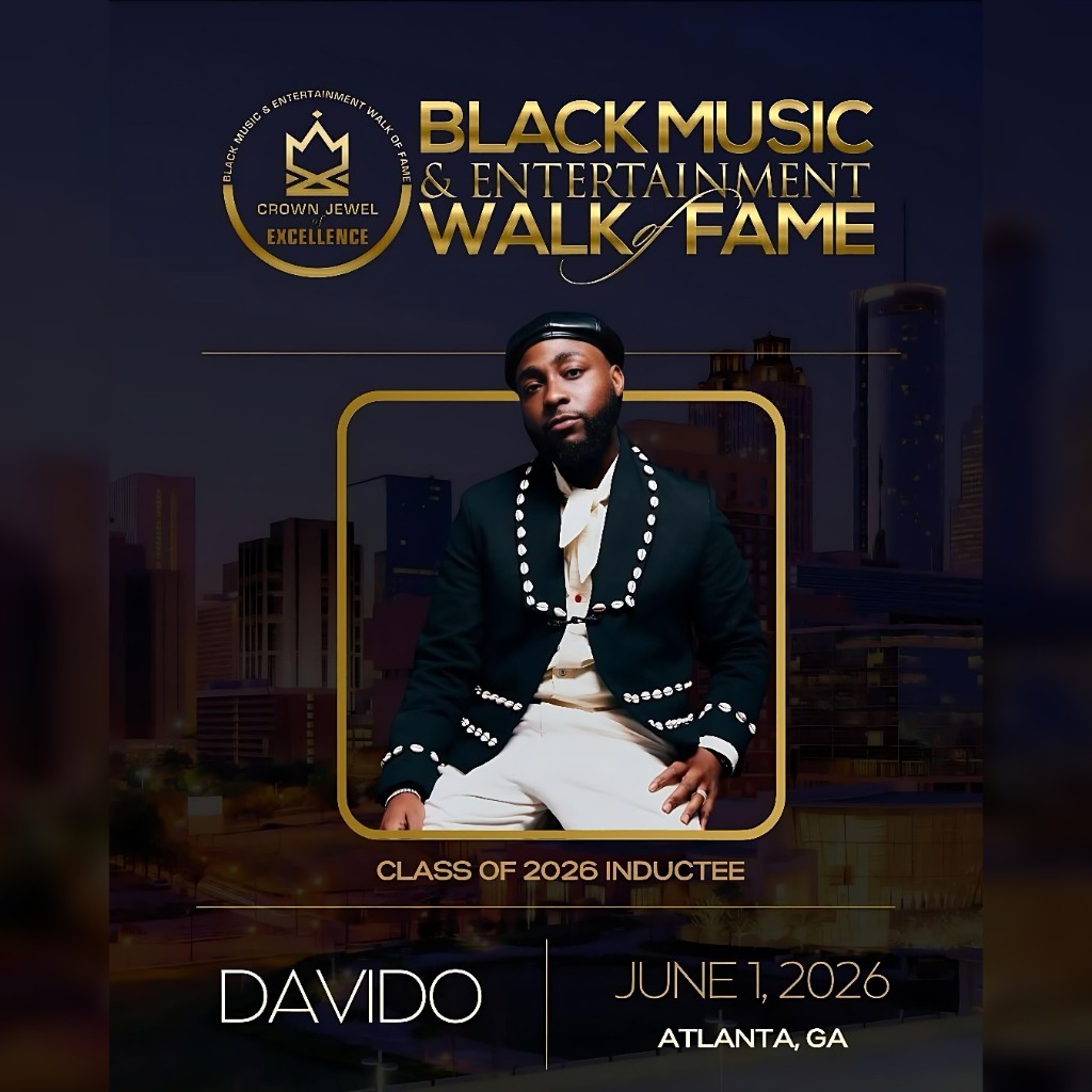 Naija_PR's tweet photo. Davido will be inducted into the 2026 Black Music &amp; Entertainment Walk of Fame in Atlanta this June. This is in recognition of his global impact on Afrobeats https://t.co/oq8VTQ6tMt