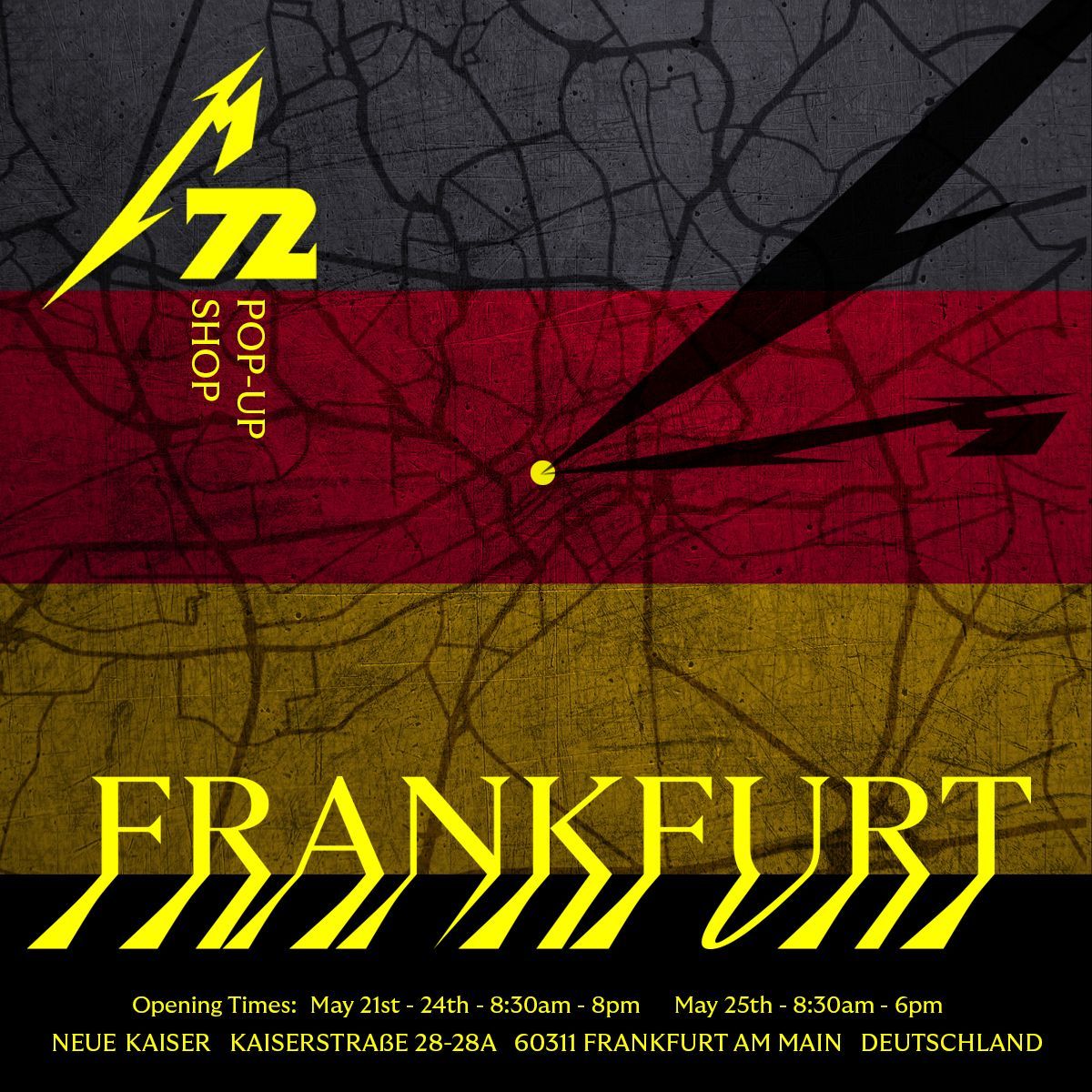 We’re days away from the #M72 World Tour kicking off its Euro 2026 leg, and weekend takeover details for No Repeat cities are beginning to come in!

Check out all the activities happening in Frankfurt from 21-25 May! Tickets for Kirk Hammett’s event and the tribute band show