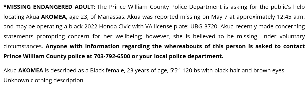 Prince William County Police Department tweet media
