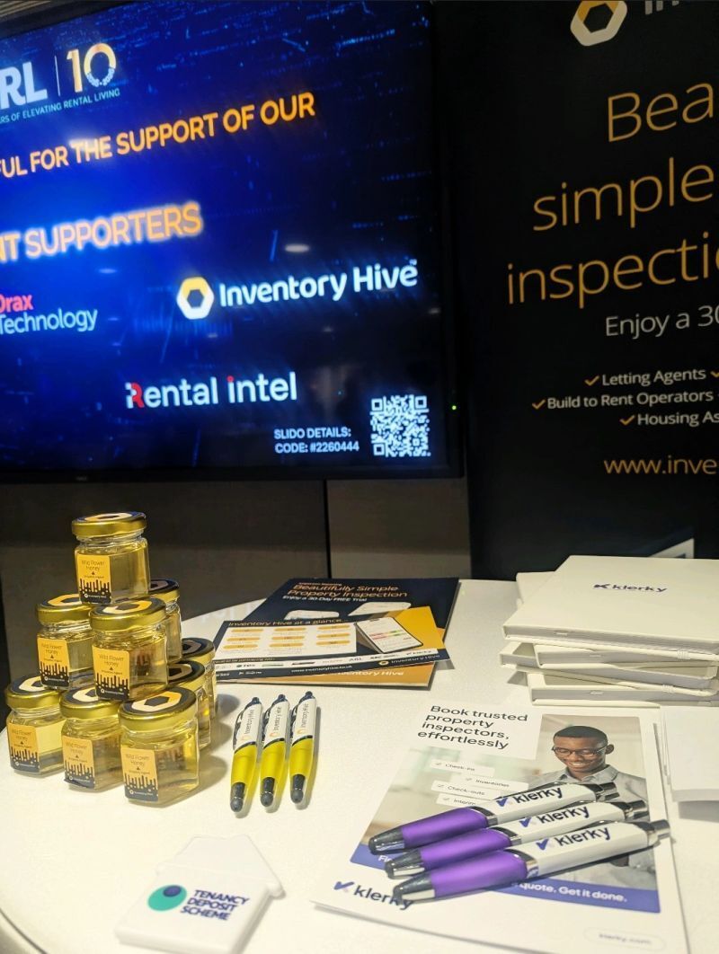InventoryHive's tweet photo. Proud to be supporting the Rental Tech Conference in London today alongside our sister company, Klerky. Jade and Katie are showcasing how our tech helps BTR providers streamline inventories, inspections and day‑to‑day operations. https://t.co/whmvDRf9Km