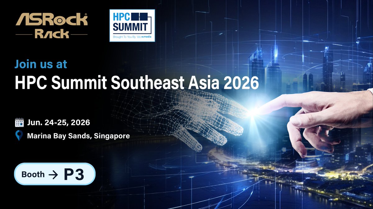 ASROCKRACK's tweet photo. We're heading to Singapore for HPC Summit SE Asia! 🇸🇬

Stop by booth P3 at Marina Bay Sands to see our latest server hardware and chat with the ASRock Rack team. Excited to catch up and see the new tech in the HPC and AI space.

#asrockrack #HPCSummit #Singapore #HPC #AI https://t.co/Mfd7HmDCrO