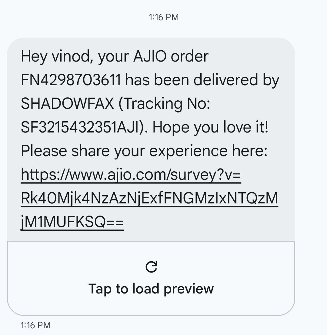 kumar09202's tweet photo. Dear @AjioCares मेरे mobile number पर पहले तो delivered patnar ka delivery otp नहीं और फिर मेरा product delivery करने से इंकार कर दिया गया और फिर delivery boy चला गया लगभग 10 min बाद मेरे number पर delivered बता दिया गया 
@AJIOLife @jagograhakjago @PMOIndia @shadowfax_in https://t.co/V8quSSdBFz