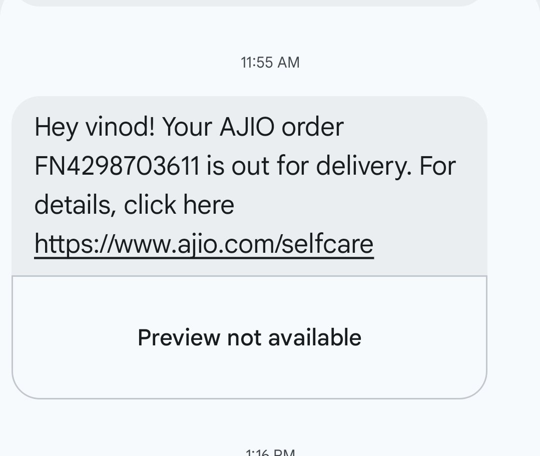 kumar09202's tweet photo. Dear @AjioCares मेरे mobile number पर पहले तो delivered patnar ka delivery otp नहीं और फिर मेरा product delivery करने से इंकार कर दिया गया और फिर delivery boy चला गया लगभग 10 min बाद मेरे number पर delivered बता दिया गया 
@AJIOLife @jagograhakjago @PMOIndia @shadowfax_in https://t.co/V8quSSdBFz