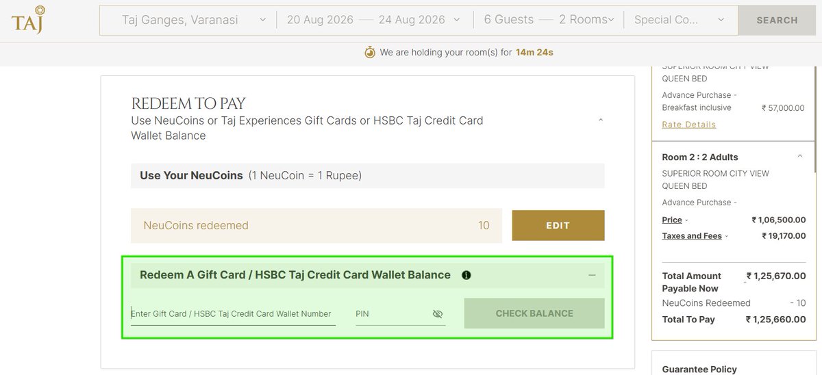Do we know how many Taj Expirience Gift Cards we can add for one booking? Is there a cap

<a href="/ccg33k/">Akash</a> <a href="/CCMiles2Go/">Miles2Go</a> <a href="/tejasghongadi/">Tejas Ghongadi</a> <a href="/PointsPro/">Ashwin</a>