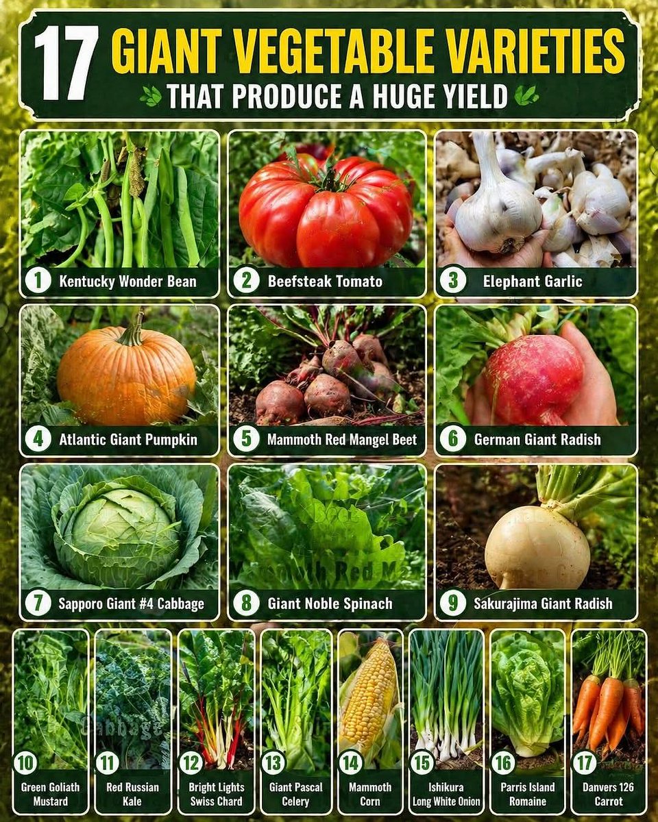 Giant vegetable varieties produce oversized crops like huge pumpkins, long carrots, and large tomatoes, thriving best with rich soil, enough space, and consistent care.