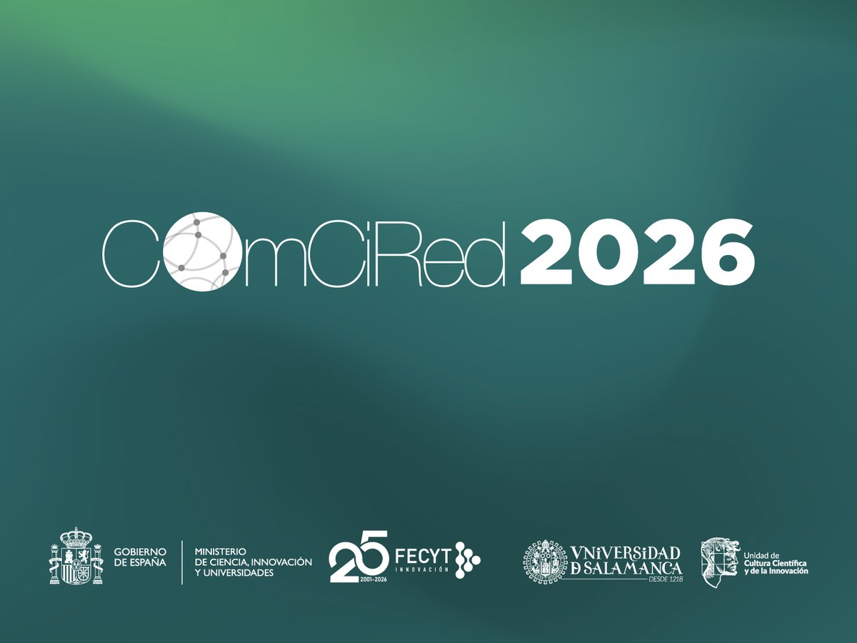 FECYT_Ciencia's tweet photo. 📢Hoy arranca en @usal una nueva edición de #ComCiRed, encuentro anual de Unidades de Cultura Científica y de la Innovación impulsado por #FECYT.
➡️Profesionales de la comunicación y la divulgación científica reflexionarán sobre los retos de acercar la ciencia a la ciudadanía. https://t.co/LDYRZhhaV2