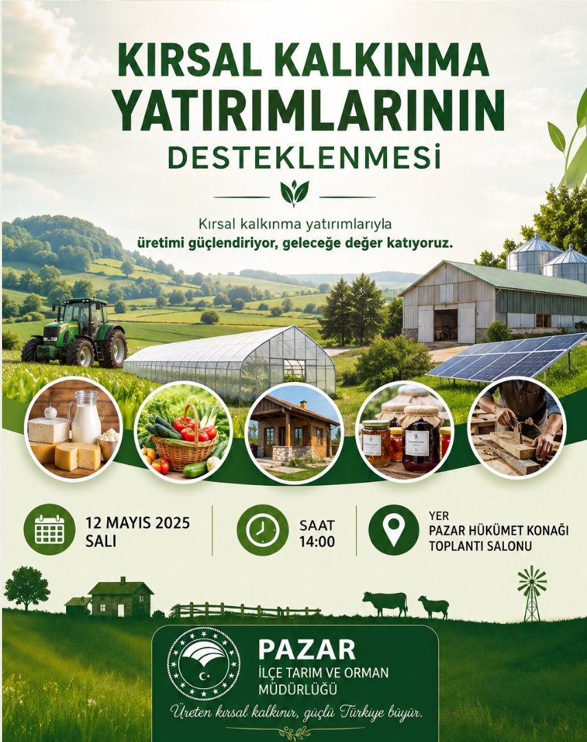 PazarTarim's tweet photo. 𝐃𝐞𝐬𝐭𝐞𝐤𝐥𝐞𝐦𝐞𝐦𝐞 𝐁𝐢𝐥𝐠𝐢𝐥𝐞𝐧𝐝𝐢𝐫𝐦𝐞 𝐓𝐨𝐩𝐥𝐚𝐧𝐭ı𝐬ı
Kırsal Kalkınma Yatırımlarının Desteklenmesi Programı kapsamında, üreticilerimizin ve yatırımcılarımızın bilgilendirilmesi amacıyla bir toplantı düzenlenecektir.
Toplantıda; kırsal kalkınma destekleri, https://t.co/7eoza6bANO