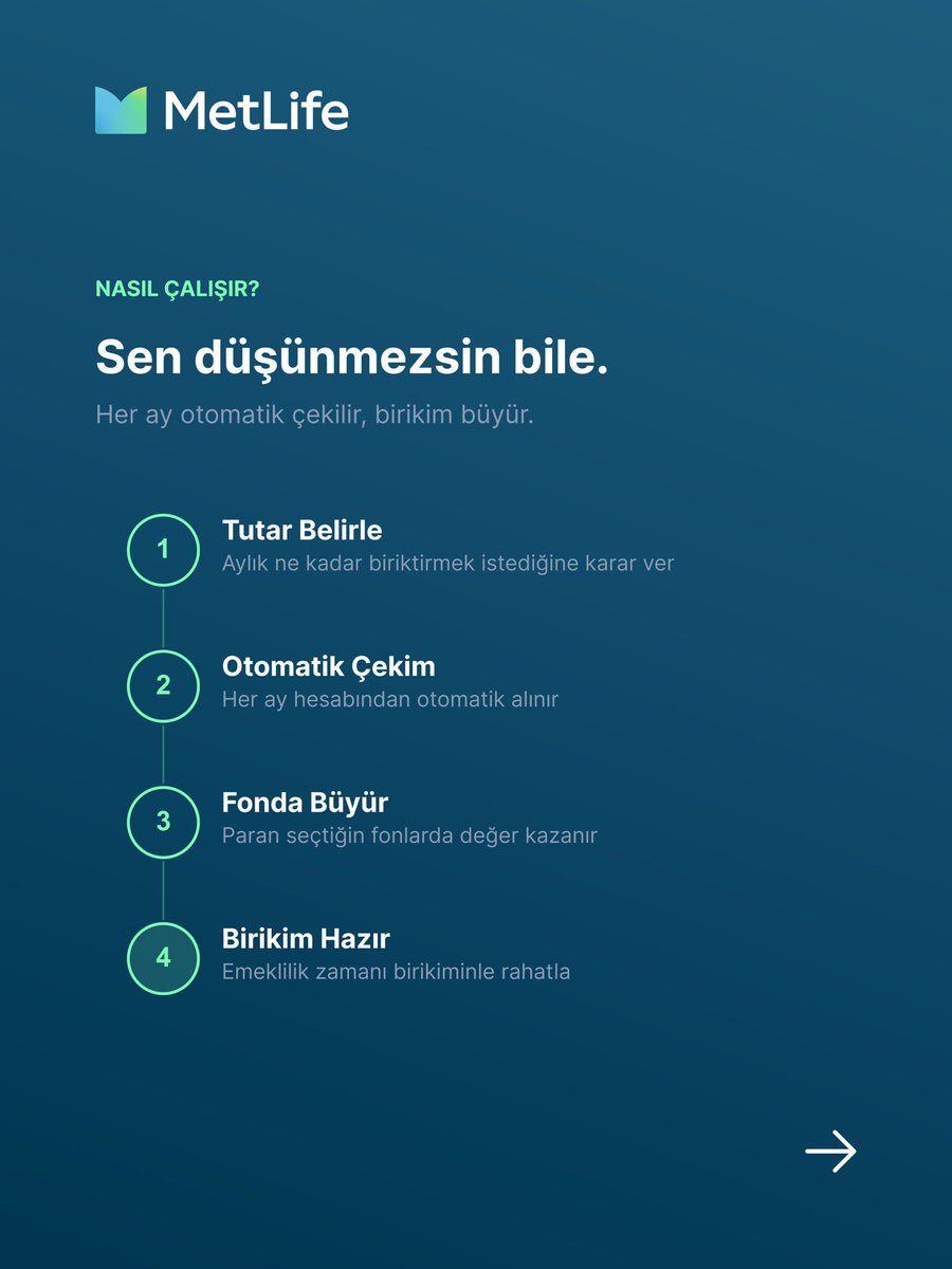 MetLifeTR's tweet photo. Emekliliğini planlamak için doğru zaman: şimdi. 🕐

BES nedir, nasıl çalışır, devlet ne kadar katkı sağlar? 4 adımda her şeyi anlattık. MetLife Bireysel Emeklilik güvencesiyle geleceğini bugün şekillendir.

#MetLifeTürkiye #BES #BireyselEmeklilik #GeleceğiniPlanla https://t.co/ZKRCVv7Lj0