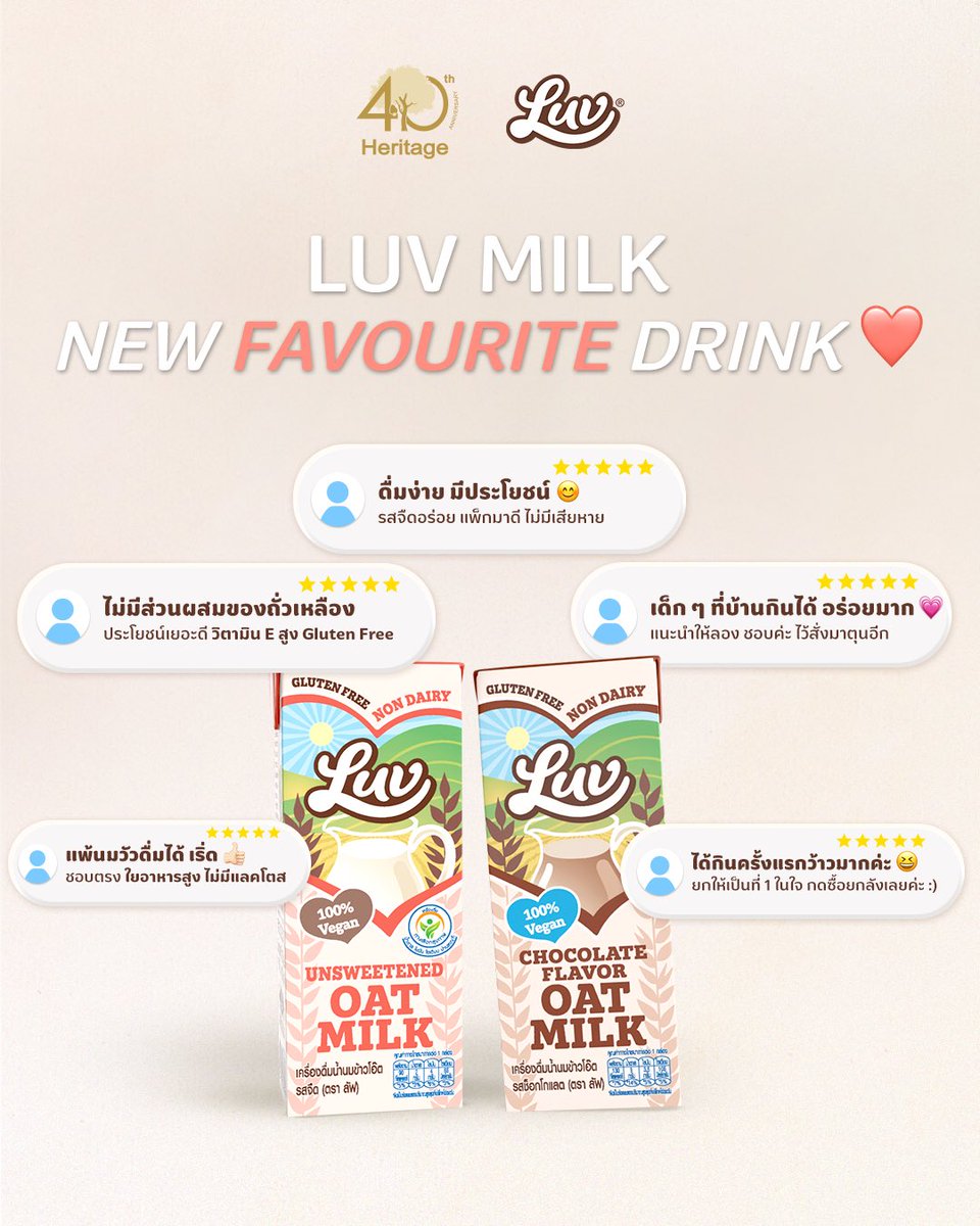 luvmilkth's tweet photo. ✨ LUV MILK, NEW FAVOURITE MILK 😊💗

นมพืชรสชาติที่ชอบ ในคุณประโยชน์ที่ใช่ ถูกใจจนต้องกด Add เข้าตะกร้าสั่งซื้อเป็นประจำ 🛒

เครื่องดื่มน้ำนมข้าวโอ๊ต แบรนด์ลัฟ 100% วีแกน วิตามินอีสูง ใยอาหารสูง เป็นแหล่งของแคลเซียม ไม่มีแลคโตส ไม่มีกลูเตน และไม่มีส่วนผสมของถั่วเหลือง

#LuvMilkTH
#ลัฟนมโอ๊ต
#Luvนมโอ๊ตรักอร่อยต้องลัฟโอ๊ต
