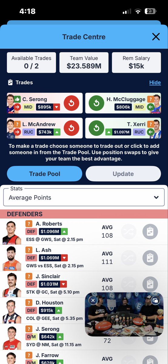 B14Oscar's tweet photo. @AFLFantasy @AFL Lads, can we tick off these trades? https://t.co/2c7exg6FV6