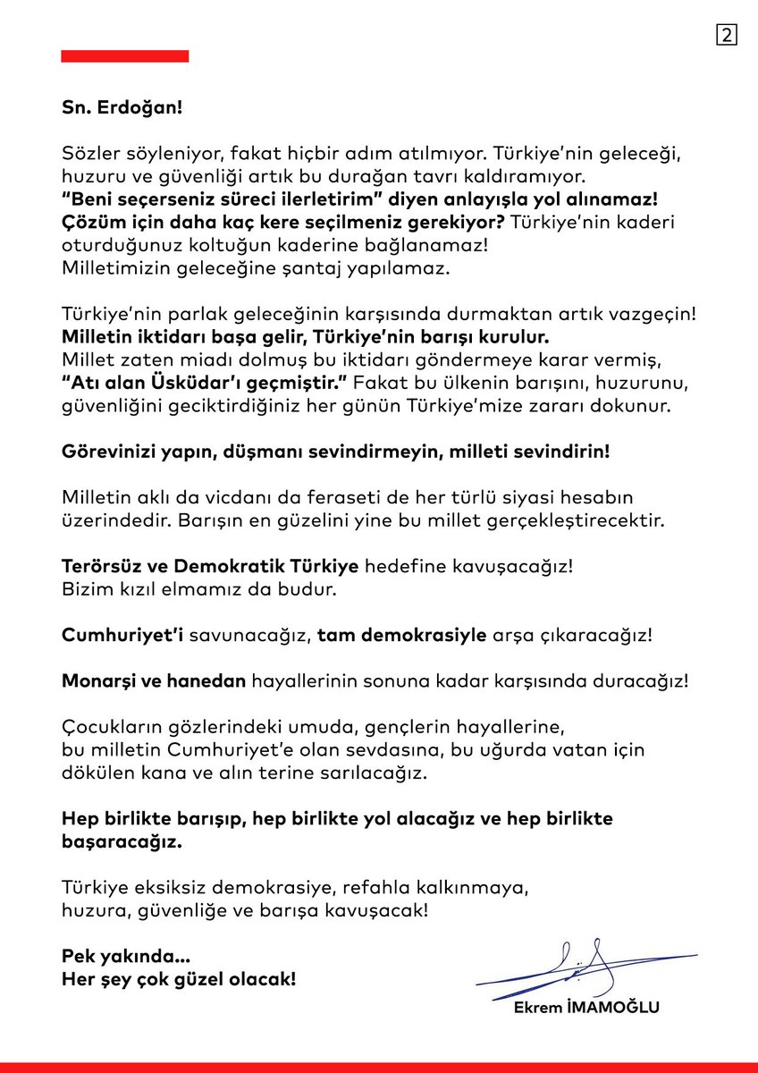 Türkiye eksiksiz demokrasiye, refahla kalkınmaya, huzura, güvenliğe ve barışa kavuşacak!
Pek yakında…
Her şey çok güzel olacak!